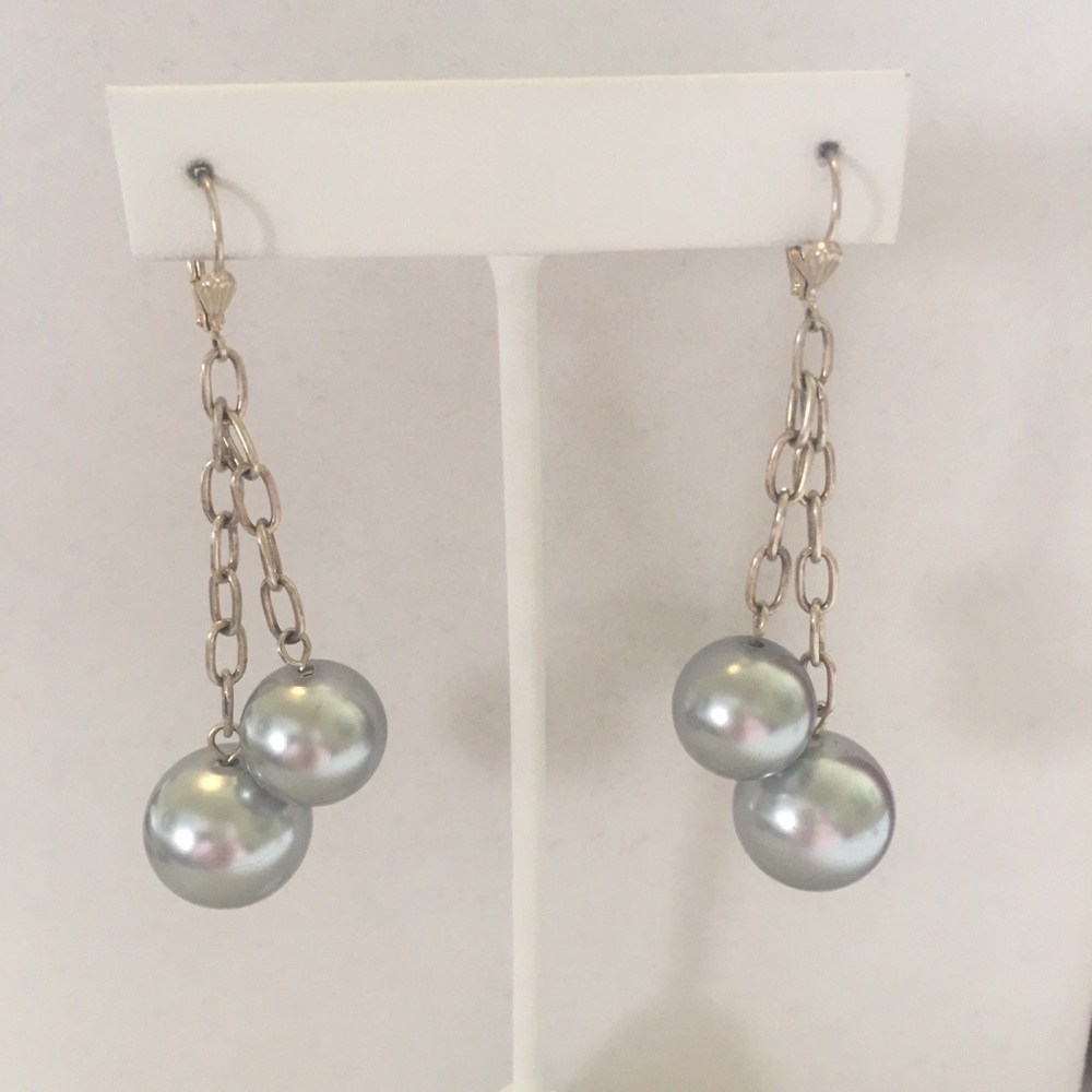 HAND CRAFTED Silver Pearl Drop Earrings Ball Drop Earrings - Picture 4 of 8